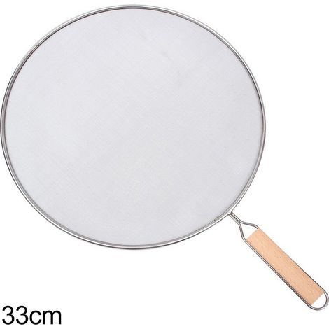 Ecran Anti-éclaboussures - Inox 33 cm - Poignée Bois - Pour Poêle Casserole Sauteuse - Usage Cuisine Intérieure - 1 Pièce (1/5)