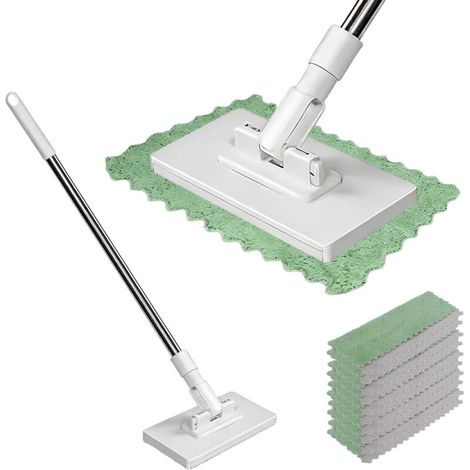 Serpillère avec Système de Serrage, à Pression, Changement de Chiffon Automatique à 1 Bouton, Balai avec 10 Chiffons en Microfibre Réutilisables, pour Nettoyage Pratique de la Maison (1/5)
