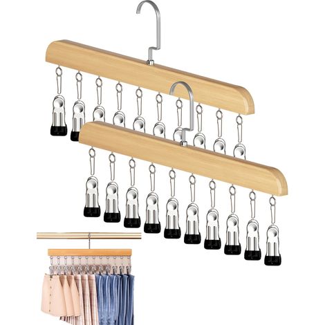Organizzatore per armadio con 10 clip e gruccia in legno girevole a 360°, set da 2 pezzi. (1/5)