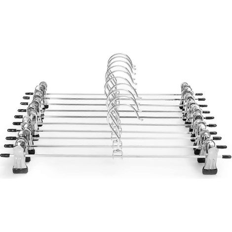 Cintres pour jupes avec pinces antidérapantes réglables, cintres pour pantalons, cintres métalliques gain de place pour manteaux, vêtements et jeans, cintres pour enfants et adultes (lot de 10) (1/5)