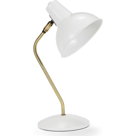 Lampe de bureau vintage blanche style industriel élégant - blanc mat et laiton doré (1/2)