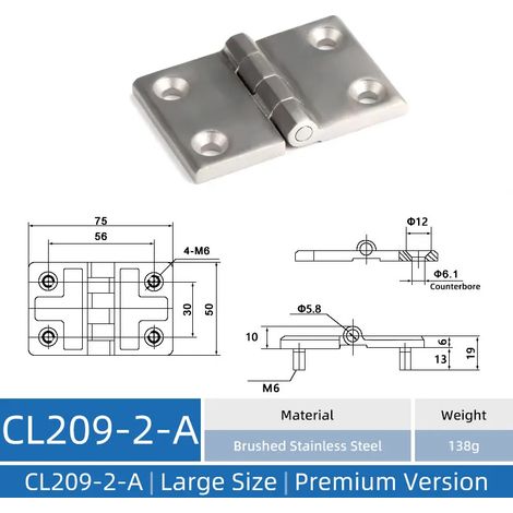 (CL209-2-A-BS-DY) Charnière CL209 en acier inoxydable, charnière pour armoire industrielle, charnière pour armoire électrique en alliage de zinc (1/5)