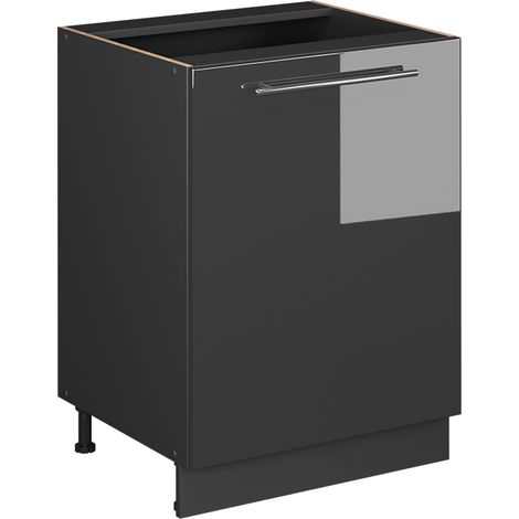 Mobiletto base cucina Fame-Line, Antracite lucido/Antracite, 60 cm 1 anta senza piano di lavoro, Vicco (1/5)