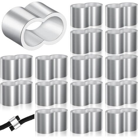 25 Viroles en Aluminium Manchons à Sertir en Aluminium Manchons de Presse de Sertissage de Fil pour Corde de Bâche de Remorque 8 mm Corde d'Extension (Manches Doubles, 0,78 x 0,48 Pouces) (1/5)