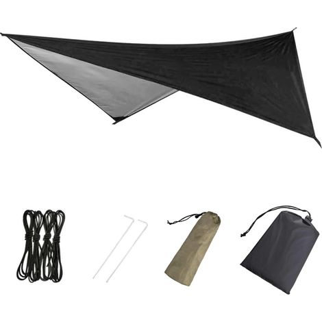 Bâche Anti-Pluie Tarp Bivouac Toile de Tente Imperméable Tapis de Sol Abri de Randonnée Parasol Auvent Anti UV pour Camping Trekking 02 Noir 270 x 270 cm Diagonale (1/5)