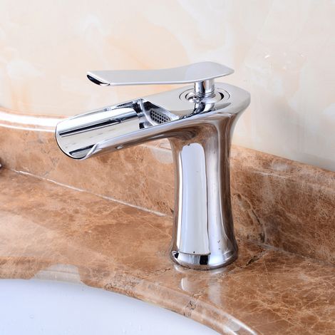 Robinet Mitigeur Lavabo Salle de Bain en Laiton Massif, Chromé, Design Nordique Moderne, pour Vasque à Poser ou Encastrée, 1 Pièce-lsw