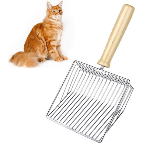 Metal Cat Scoop, Litter Shovel with Wooden Handle, Deep Shovel for Quick Sifting, Litter Shovel for Cleaning Pets, Dogs, Cats (1/5)