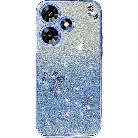 Custodia per Infinix Hot 30i, fiore glitterato, blu (1/2)