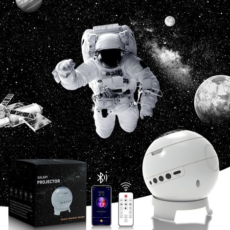 Proyector planetario MERTTURM, proyector de cielo estrellado galáctico, 8 discos de vidrio HD (nunca se desvanecen) y lente de enfoque ajustable, luz nocturna con temporizador y altavoz Bluetooth 5.0  (1/5)