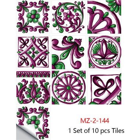 10 Pcs Carrelage Autocollants Cuisine et Salle De Bains Étanche PVC Décoration Murale Stickers Auto-Adhésif Mosaïque Décoration Rétro Style Architectural (20x20cm,Violet) (1/5)