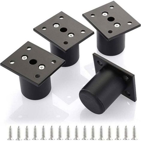 Pieds de meubles réglables - - Lot de 4 - 5,1 cm - Réglable 5-6,5 cm - Alliage d'aluminium - Plaqué noir (1/4)