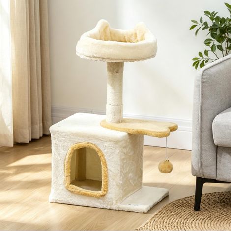 72 cm Katzenbaum mit Plüschhöhle, Liegeplatz, Fischplattform und Sisalstamm (1/5)