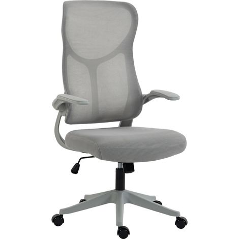HOMCOM Sedia da Ufficio Ergonomica con Braccioli Ribaltabili in Rete, Grigio (1/5)
