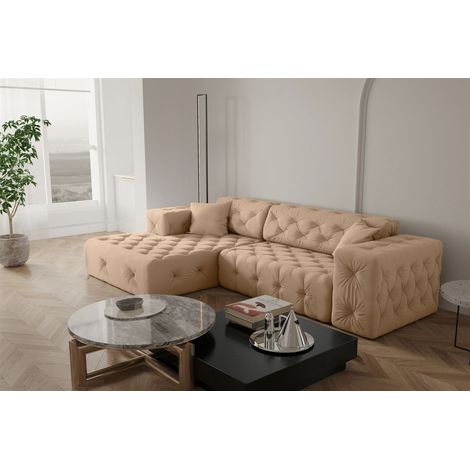 Ecksofa Designersofa CHANTAL in Stoff Opera Velvet Beige Ottomane Links (1/5)
