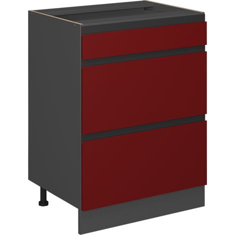 Meuble cuisine R-Line, Rouge, 60 cm J-Shape, avec tiroirs, sans plan de travail, Vicco