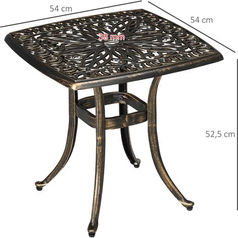 Table de jardin décorative de style vintage, avec trou pour parasol, en aluminium moulé, couleur bronze, 54 x 54 x 52,5 cm (1/5)