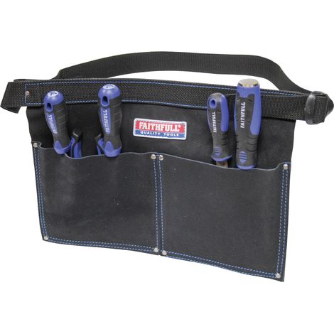Pochette à clous en cuir suédé à deux poches – Ceinture à outils avec passant pour marteau et sangle réglable pour charpentiers, couvreurs et menuisiers – Noir (1/5)