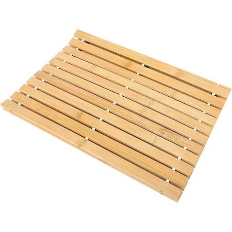 Tapis de douche en bambou pliable et antidérapant, compatible avec les salles de bain en bambou. (1/5)
