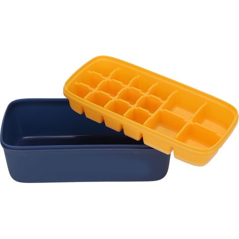 Bac à glaçons, moule à glaçons en silicone souple et réutilisable, grande capacité, avec couvercle et pelle à glaçons, jaune, convient pour une utilisation au bureau et à la maison.