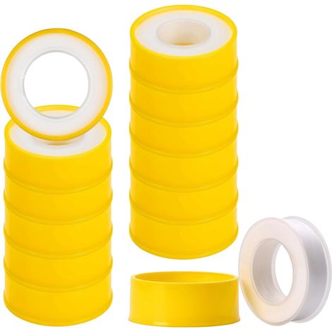 Lot de 12 rubans d'étanchéité - En PTFE - 15 mm x 12 m - Blanc - Pour gaz, eau, sanitaire et systèmes de chauffage - Avec plage de température de -60 °C à 240 °C (1/5)