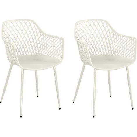 Pair of Lattice Bistro Garden Arm Chairs - Plastic/Metal - L42.5 x W56.5 x H84.5 cm - White - Part Assembled