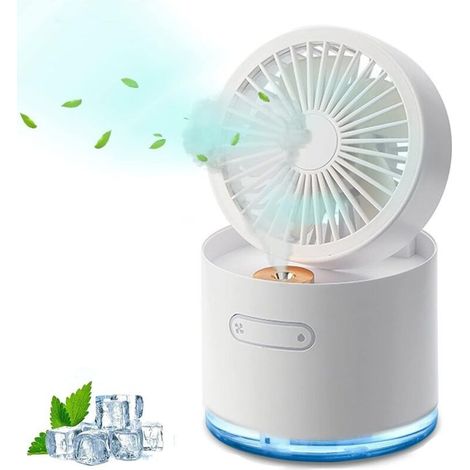 Ventilateur de table Nebuliseur, pliable, USB rechargeable, portable, petit mini, à eau, silencieux, pour dormir, bureau, batterie (blanc) (1/5)