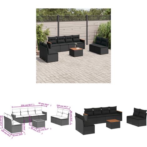 9-tlg. Garten-Sofagarnitur mit Kissen Schwarz Poly Rattan - Gartenmöbel - Outdoor Möbel - Esstisch - Lounge Set - Rattan Gartenset - Home & Living (1/3)