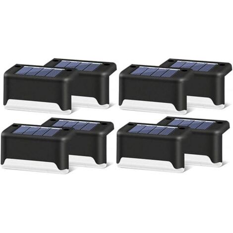 Luces LED solares para escaleras, aptas para uso exterior, carcasa negra, luz blanca cálida, paquete de 8 [Clase energética A]