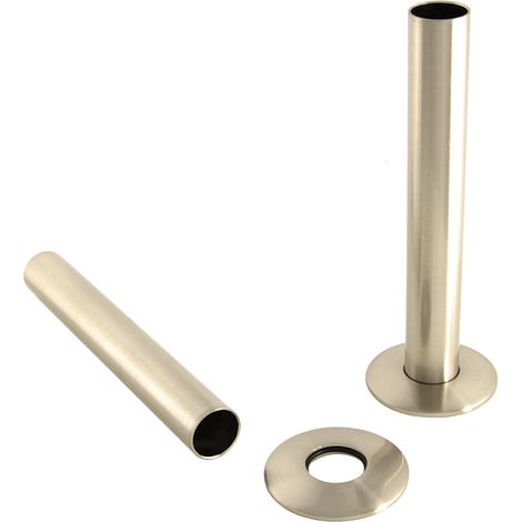 Satin Nickel 2x 15mm Radiator Valve Pipes and Collars Easy Fit Packs Plumbing Tubes (1/2)
