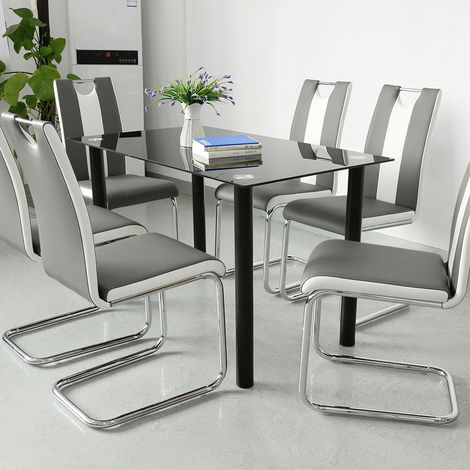 Skecten Set de 2 Sillas de Comedor / Silla Cantilever con Respaldo / Gris