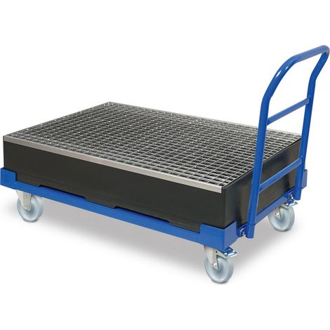 BRB Fahrbare Auffangwanne mit verzinktem Gitterrost, Auffangvolumen 120 Liter, BxT 1200x800x445 mm, OK Ladefläche 230/445 mm (1/2)