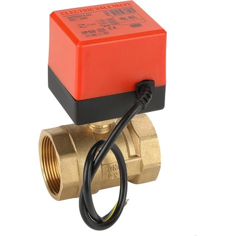 Robinet à tournant sphérique motorisé, robinet à tournant sphérique motorisé en laiton DC 24V 2 voies 3 fils vanne électrique DN40 G1-1/2" robinet à tournant sphérique motorisé en laiton (1/5)