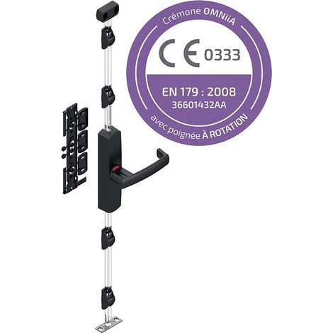 Crémone pompier OMNiiA à rotation noir RAL 9005 sans tringle - TIRARD SAS