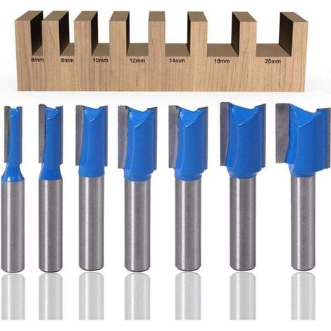 7Pcs Fraise droite à queue de 8 mm, 6mm 8mm 10mm 12mm 14mm 18mm 20mm de diametre Fraise à Bois Routeur à Coupe Droite Flush Trim Pattern Router Pour le Travail du Bois (1/4)
