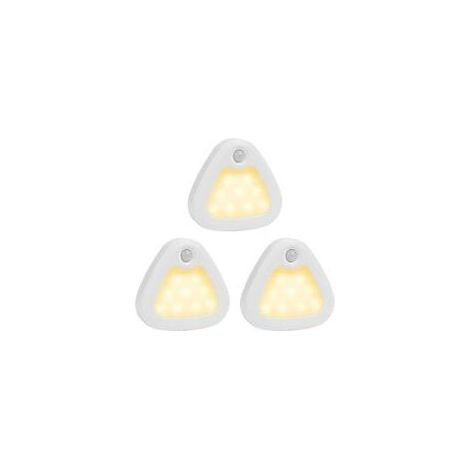 Lot de 3 lampes à détecteur de mouvement sans fil alimentées par piles LED super lumineuses avec bandes magnétiques/rubans adhésifs 3M pour armoires, couloirs, escaliers Lumière chaude (1/5)