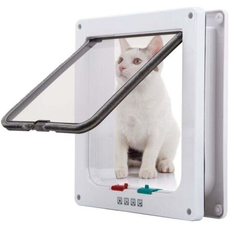 Chatière pour Chat,Magnétique Verrouillable 4 Modes pour Animaux Domestiques Chatons et Chatons Small Blanc (1/4)