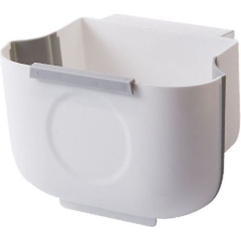 Poubelle de cuisine suspendue 6L en plastique blanc pliable, à fixer au mur sur une porte de placard, idéale pour optimiser l'espace. (1/5)