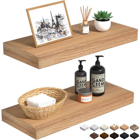 Etagere Murale Bois Chêne 40cm Lot 2 Flottante Déco Salon Cuisine Chambre Soutien 10kg (1/5)