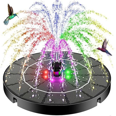SZMP Fontaine Solaire Exterieure de Jardin 2026 Nouveau, 3.5W avec LEDs Colorées et 2200mAh Batterie, Pompe Solaire Bassin Exterieur avec 8 Buses pour Bain d'oiseaux, Décoration de Jardin, Piscine