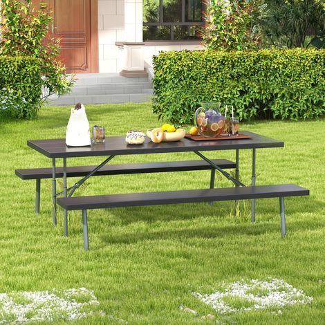 Table et Bancs de Pique-nique Pliables Cadre Métallique 250KG 183x163cm Noir CW99128 (1/2)