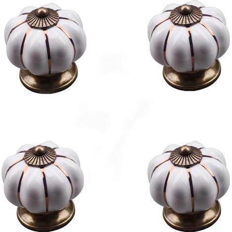 4 pomos de cerámica vintage con forma de calabaza de 40x40 mm (diámetro x altura), tiradores de muebles antiguos, pomos para puertas y cajones con tirador de tornillo para cocina, armario, cómoda y ve (1/5)