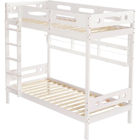 Kinder-Etagenbett Weiß 90 x 200 cm mit 5-stufiger Leiter und offenen Regalen (1/5)