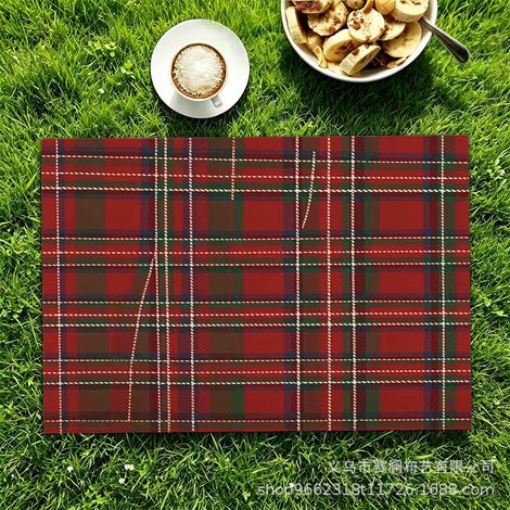 Sets de table de Noël Xiyin, décoration de restaurant à carreaux, fabricant de serviettes de table de Noël, nappes imprimées en polyester - 30 x 45 cm (lot de 6) - 21