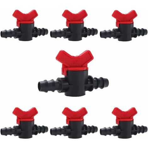 7 Pièces Vanne Commutation d'Irrigation, Irrigation Pipe Valve Switch, Robinet Jardin en Plastique PE, Robinet Barbelé Double Mâle, pour L'irrigation des Pelouses de Jardin, pour 16mm Tuyau (1/4)