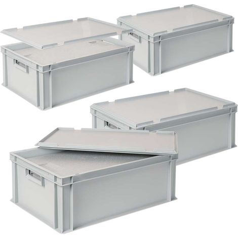 BRB 4x Thermoboxen in Stapelkiste mit Deckel, LxBxH 600x400x220 mm, EPS, grau (1/3)