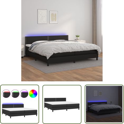 The Living Store Sommier à lattes de lit avec matelas et LED Noir 200x200 cm - Lit Tapissier - Lit Avec Led - Lit Design - Sommier Avec Rangement - Tête De Lit Ajustable (1/5)