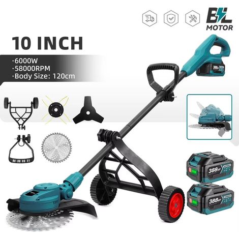 Tondeuse sans fil 6000W 10 pouces brushless – outil coupe haute performance jardin Makita 18V – 2 batteries incluses