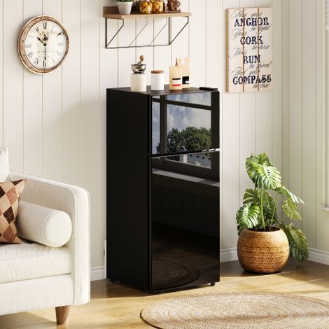 Minikühlschrank mit Gefrierfach 92L, freistehender Bürokühlschrank mit Glastür, LED-Beleuchtung, 42,5 x 42,5 x 102 cm, 45 dB