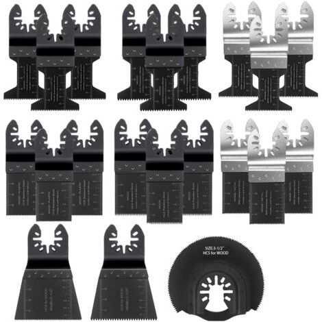 Lame de Scie Oscillante, 21PCS Mixte Outil Multi-Usage Kit, avec Accessoires de Universel Outil Multifonction Oscillant à Libération Rapide pour Coupe General Multi-Tool (Noir) (1/5)