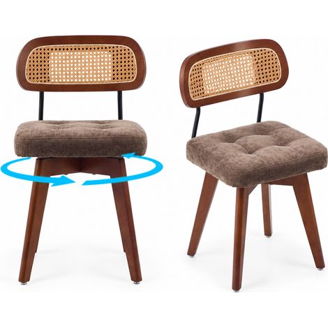 FurnitureR Lot de 2 chaises pivotantes marron en chenille avec dossier cannage (1/5)